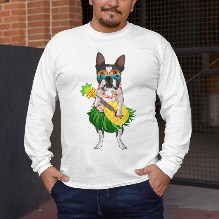 Hawaiian Boston Terrier Dog Pineapple Ukulele Summer For Men Women Girls Kids Men's Long Sleeve T-Shirt, funny design