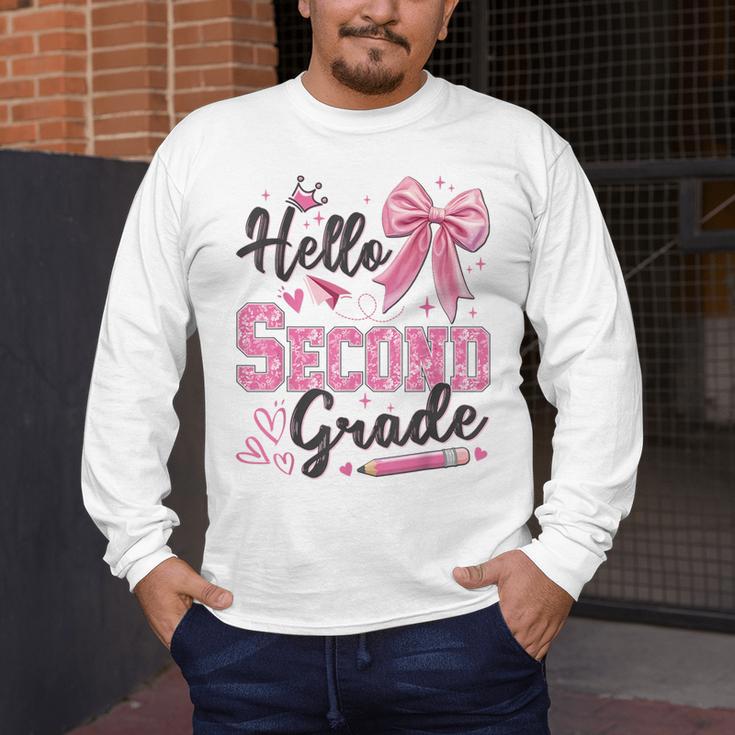 Hello Second Grade First Day Of School Coquette Teacher Girl Men's Long Sleeve T-Shirt, funny design