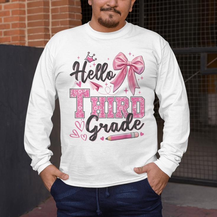 Hello Third Grade First Day Of School Coquette Teacher Girl Men's Long Sleeve T-Shirt, funny design Hello Third Grade First Day Of School Coquette Teacher Girl Men's Long Sleeve T-Shirt, funny design