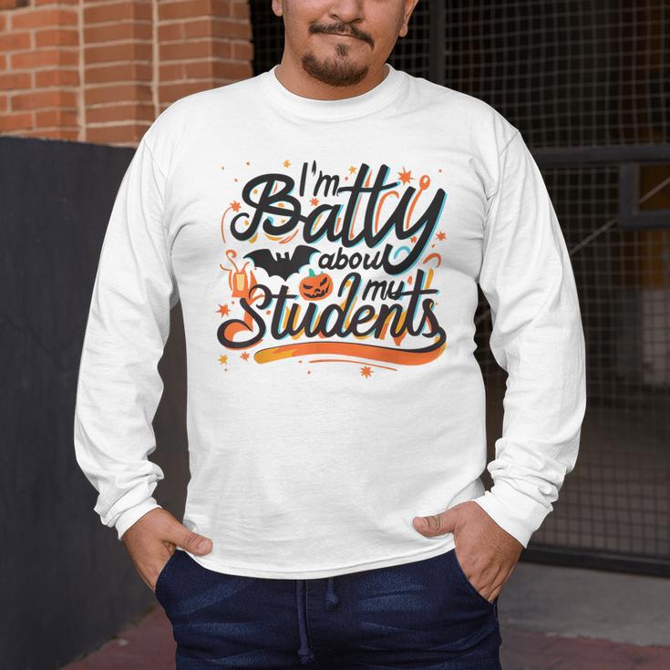 I'm Batty About My Students Watercolor Bat Teacher Halloween Men's Long Sleeve T-Shirt, funny design I'm Batty About My Students Watercolor Bat Teacher Halloween Men's Long Sleeve T-Shirt, funny design