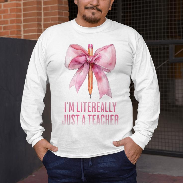 I'm Literally Just a Teacher Pencil Coquette Bow School Men's Long Sleeve T-Shirt, funny design I'm Literally Just a Teacher Pencil Coquette Bow School Men's Long Sleeve T-Shirt, funny design