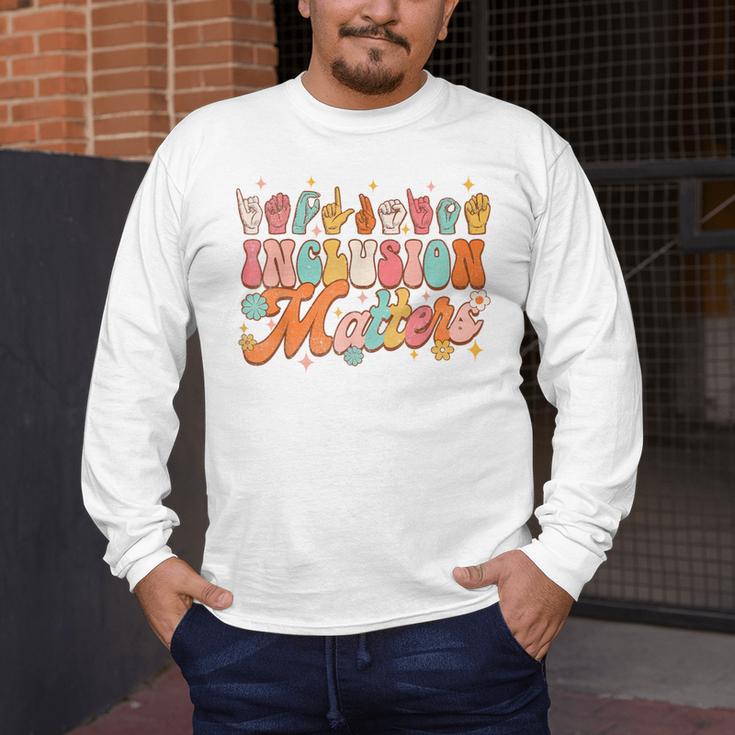 Inclusion Matters Groovy American Sign Language ASL Teacher For Men Women Men's Long Sleeve T-Shirt, funny design