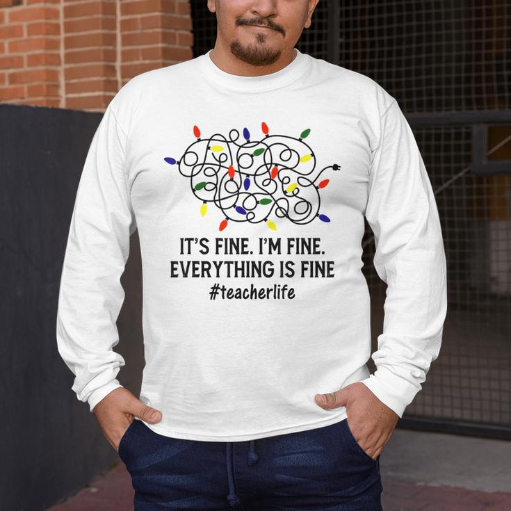 It's Fine I'm Fine Christmas Lights Teacher Xmas Men's Long Sleeve T-Shirt, funny design It's Fine I'm Fine Christmas Lights Teacher Xmas Men's Long Sleeve T-Shirt, funny design