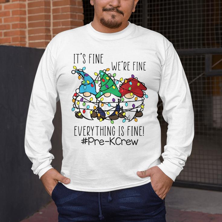 It's Fine We'Re Fine Gnome Pre-K Teacher Christmas Light For Men Women Men's Long Sleeve T-Shirt, funny design