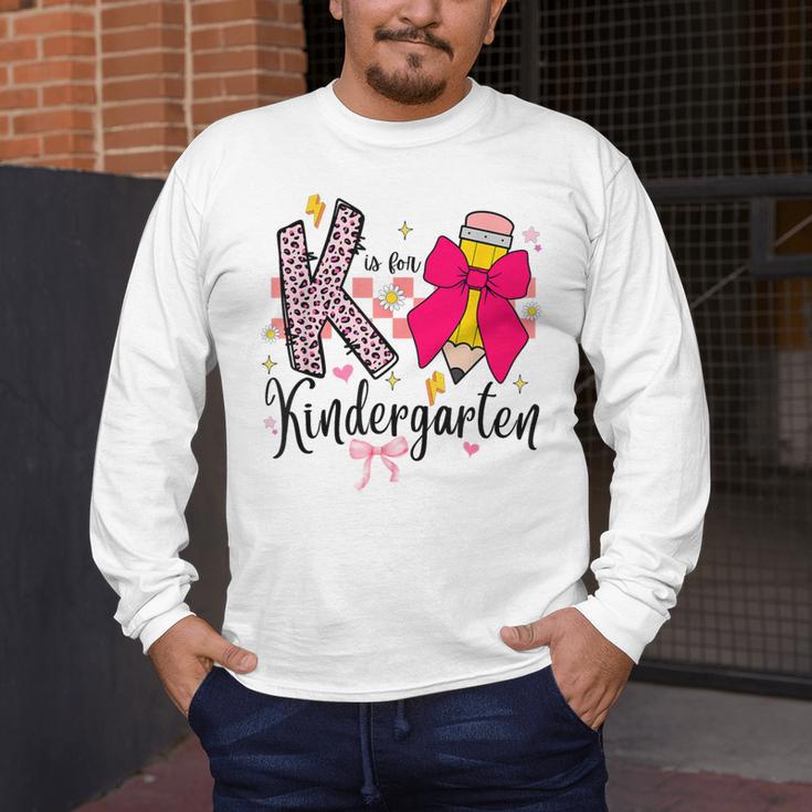 K Is For Kindergarten Teacher Coquette Bow Back To School Men's Long Sleeve T-Shirt, funny design K Is For Kindergarten Teacher Coquette Bow Back To School Men's Long Sleeve T-Shirt, funny design