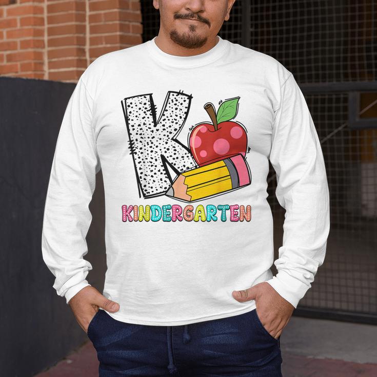 K Is For Kindergarten Teacher Pencil Apple Back To School Men's Long Sleeve T-Shirt, funny design K Is For Kindergarten Teacher Pencil Apple Back To School Men's Long Sleeve T-Shirt, funny design