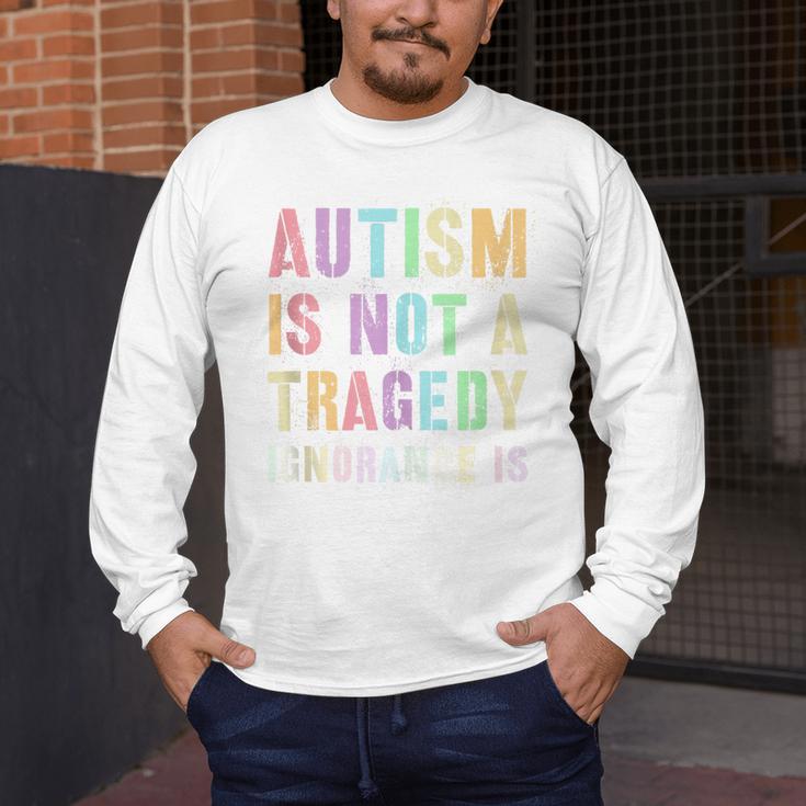Kids AUTISM IS NOT A TRAGEDY IGNORANCE IS Proud Teacher Crew Men's Long Sleeve T-Shirt, funny design Kids AUTISM IS NOT A TRAGEDY IGNORANCE IS Proud Teacher Crew Men's Long Sleeve T-Shirt, funny design