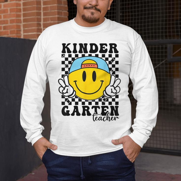 Kindergarten Teacher Hippie Smile Face Back School Men's Long Sleeve T-Shirt, funny design Kindergarten Teacher Hippie Smile Face Back School Men's Long Sleeve T-Shirt, funny design
