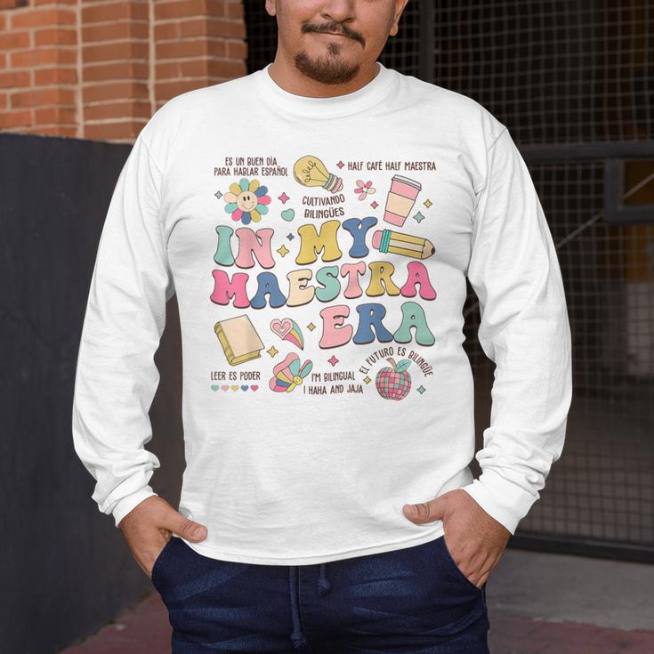 In My Maestra Era Spanish Bilingual Teacher First Day Men's Long Sleeve T-Shirt, funny design In My Maestra Era Spanish Bilingual Teacher First Day Men's Long Sleeve T-Shirt, funny design