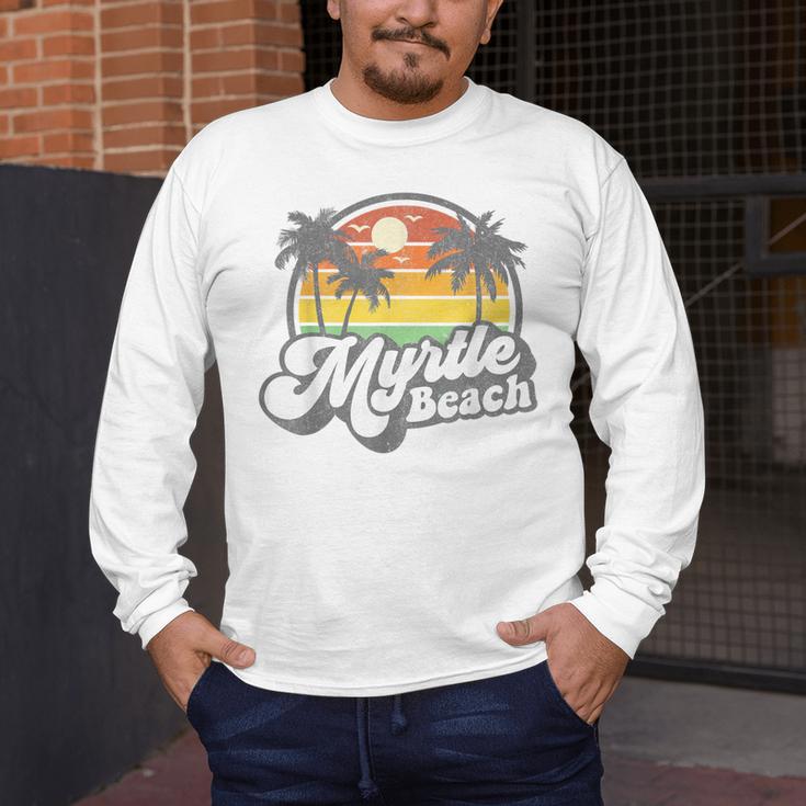 Myrtle Beach South Carolina Retro 70s Vintage Vacation Men's Long Sleeve T-Shirt, funny design