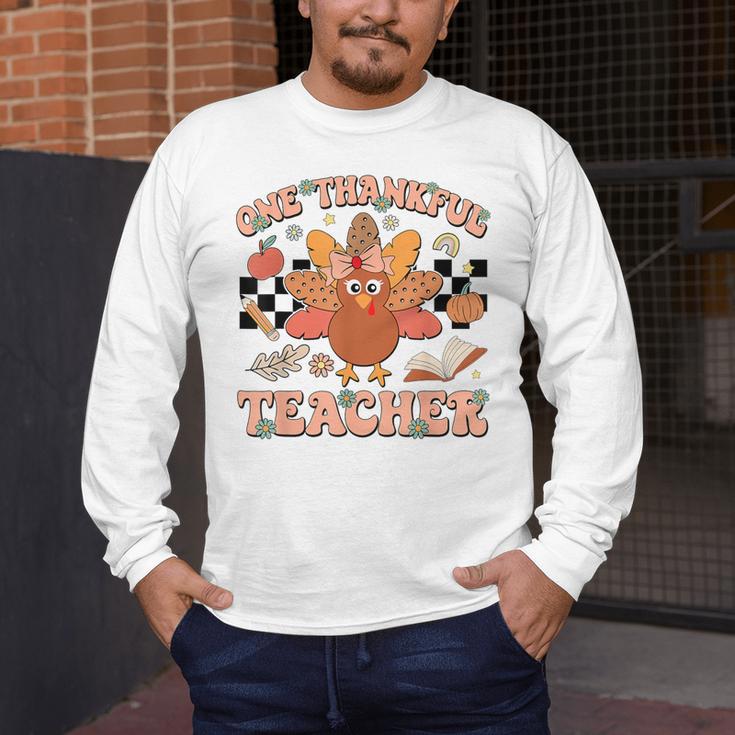 One Thankful Teacher Thanksgiving Retro Groovy Fall Teachers Men's Long Sleeve T-Shirt, funny design One Thankful Teacher Thanksgiving Retro Groovy Fall Teachers Men's Long Sleeve T-Shirt, funny design