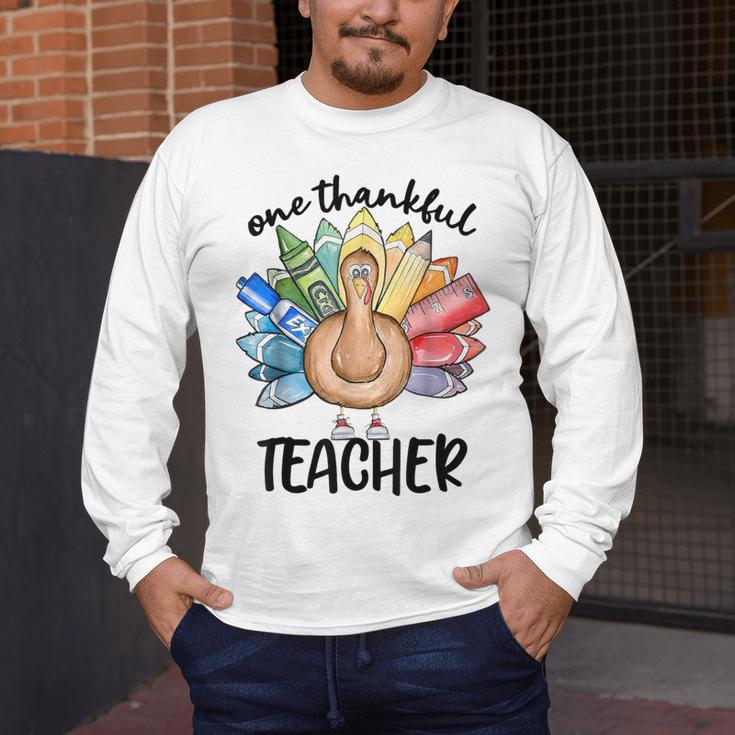 One Thankful Teacher Turkey Pencil Thanksgiving Teachers Men's Long Sleeve T-Shirt, funny design