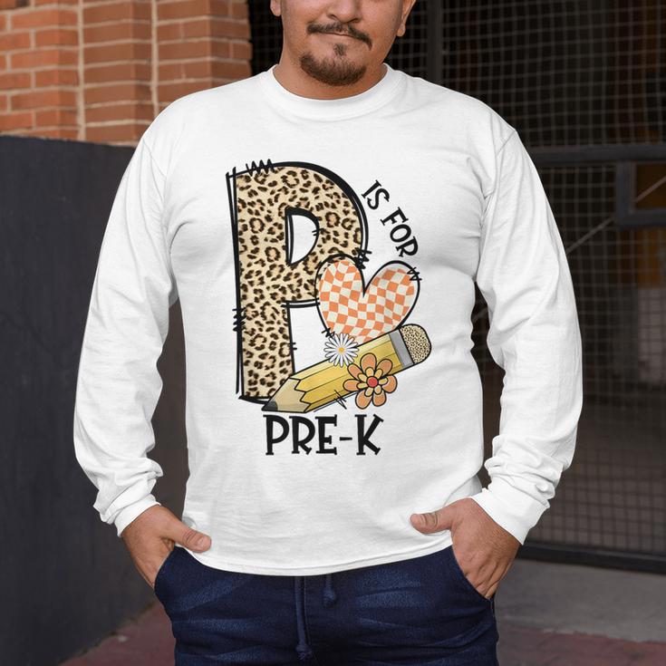 P Is For Pre K Teacher Leopard First Day Of School For Men Women Girls Kids Men's Long Sleeve T-Shirt, funny design
