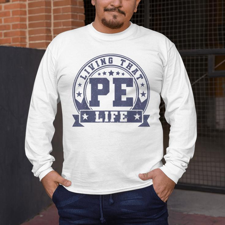 PE Teacher Living That PE Life Physical Education Teacher Men's Long Sleeve T-Shirt, funny design PE Teacher Living That PE Life Physical Education Teacher Men's Long Sleeve T-Shirt, funny design
