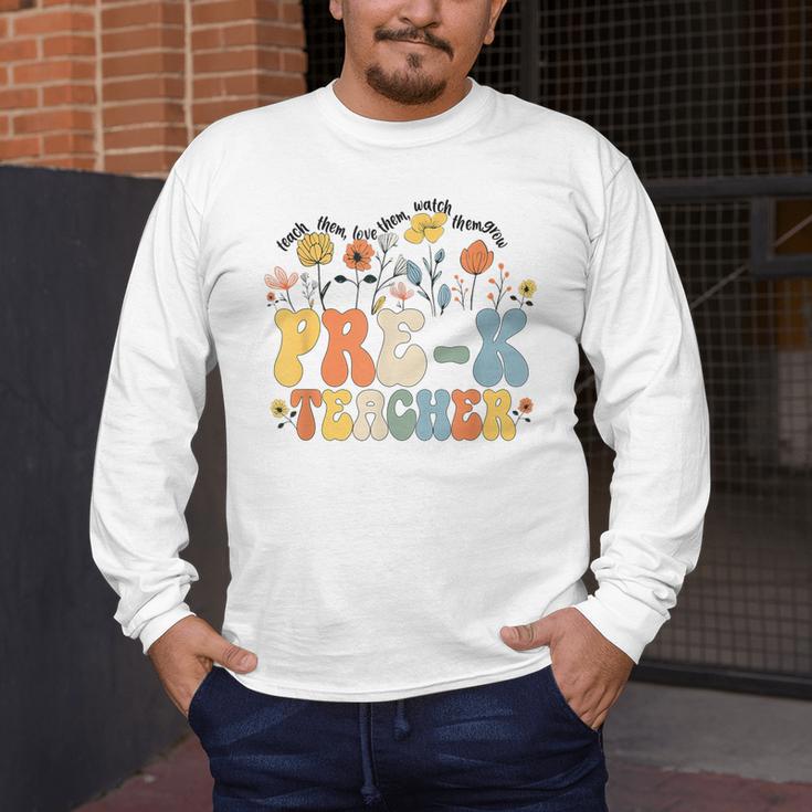 Pre-k Teacher Appreciation Teaching Wildflowers Men's Long Sleeve T-Shirt, funny design