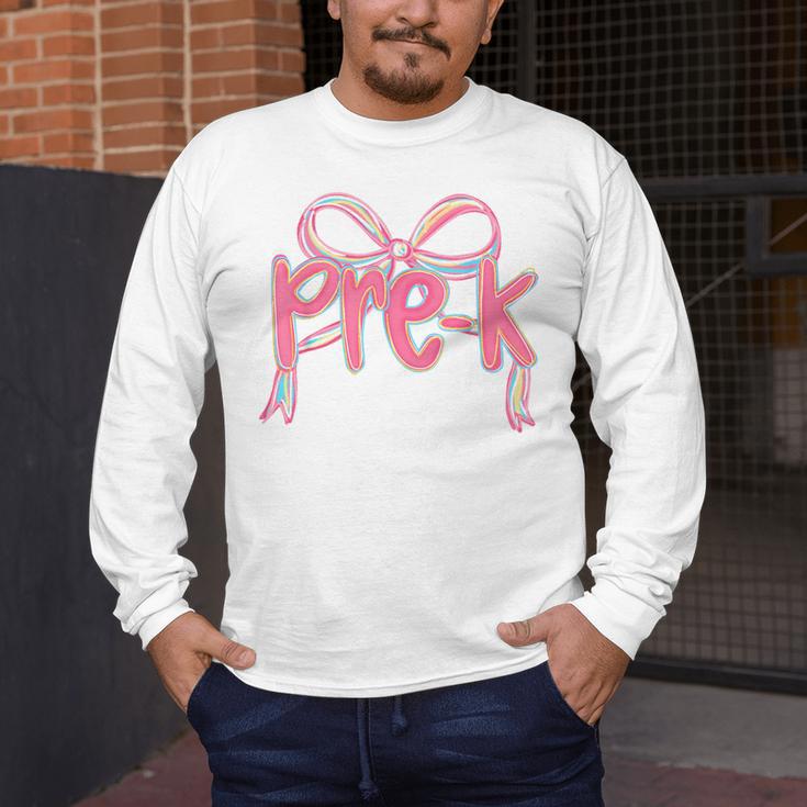 Preppy Pre k Back To School Pre-k Teachers Girls Cute Bow Men's Long Sleeve T-Shirt, funny design Preppy Pre k Back To School Pre-k Teachers Girls Cute Bow Men's Long Sleeve T-Shirt, funny design