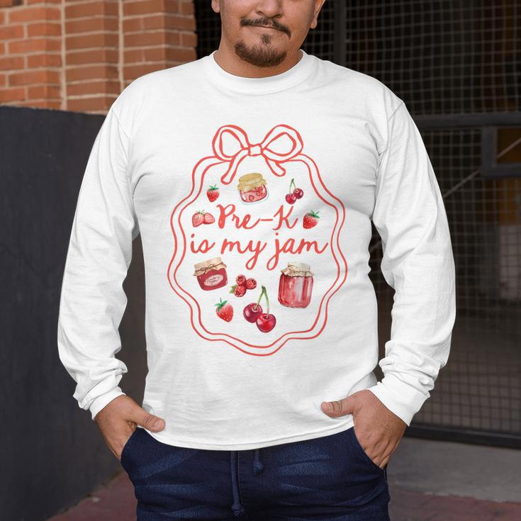 Preschool Pre-K Is My Jam Strawberry Girl Teacher Kids Men's Long Sleeve T-Shirt, funny design
