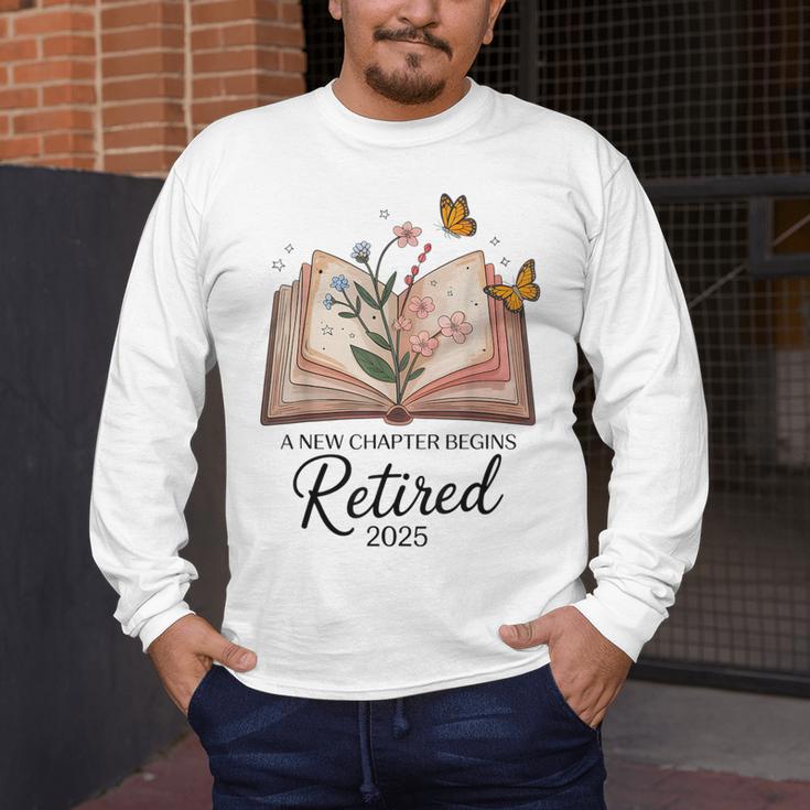 Retired 2025 A New Chapter Begins Retirement Teacher Book Men's Long Sleeve T-Shirt, funny design Retired 2025 A New Chapter Begins Retirement Teacher Book Men's Long Sleeve T-Shirt, funny design