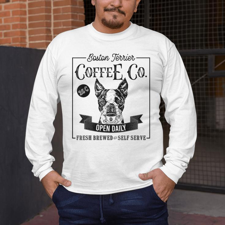 Retro Boston Terrier Coffee Dog Mom Coffee Lover Men's Long Sleeve T-Shirt, funny design