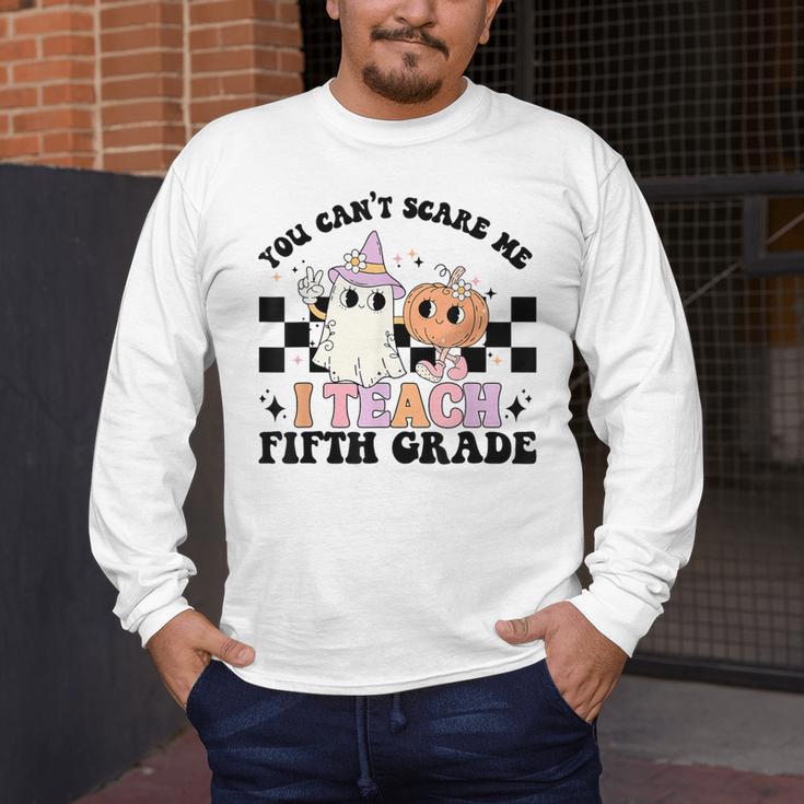 Retro You Can't Scare Me I Teach 5th Grade Teacher Halloween Men's Long Sleeve T-Shirt, funny design