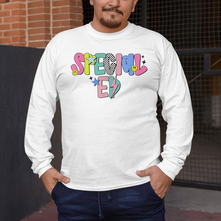 Retro Checkered Special Education Teacher Back To School Men's Long Sleeve T-Shirt, funny design Retro Checkered Special Education Teacher Back To School Men's Long Sleeve T-Shirt, funny design
