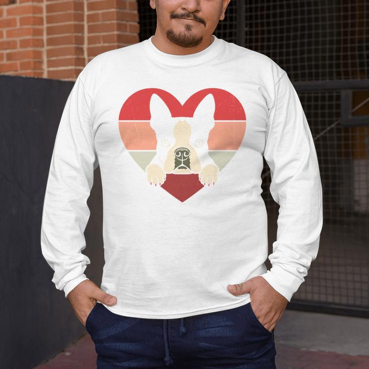 Retro Heart Boston Terrier Dog Vintage Valentine Men's Long Sleeve T-Shirt, funny design