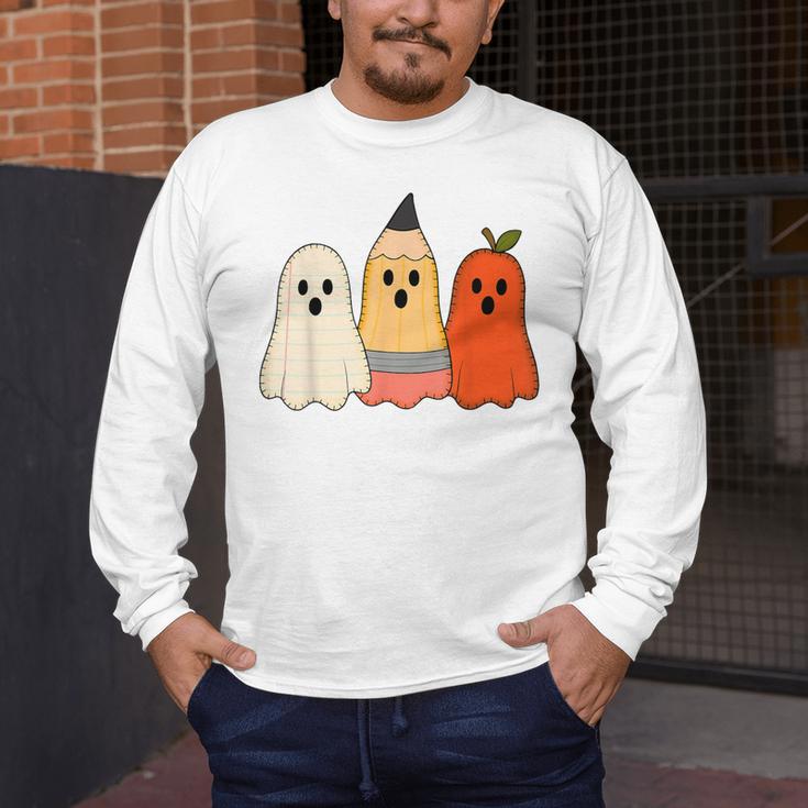 Retro Pencil Ghost Boo Spooky Teacher Halloween Costume Men's Long Sleeve T-Shirt, funny design Retro Pencil Ghost Boo Spooky Teacher Halloween Costume Men's Long Sleeve T-Shirt, funny design