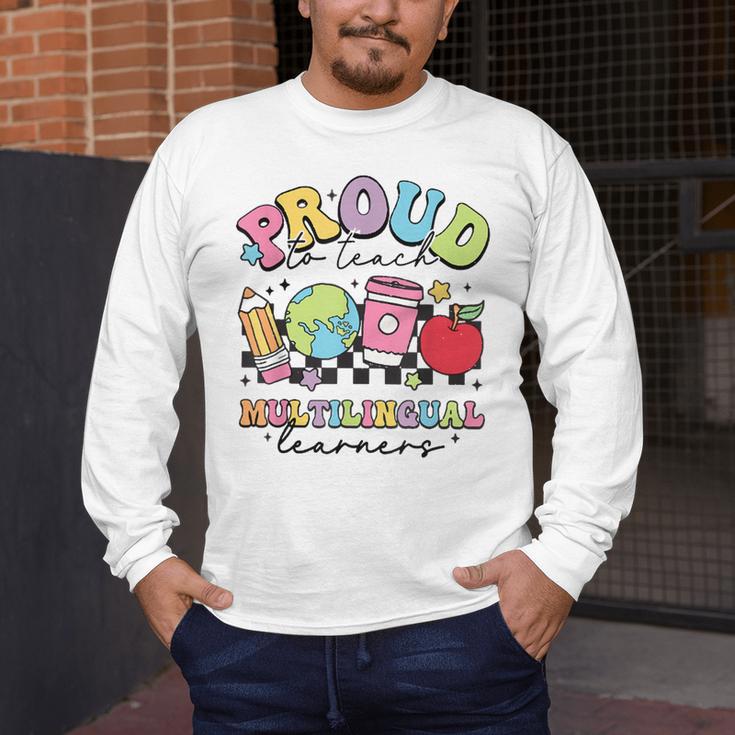 Retro Proud To Teach Multilingual Learners English Teacher Men's Long Sleeve T-Shirt, funny design Retro Proud To Teach Multilingual Learners English Teacher Men's Long Sleeve T-Shirt, funny design