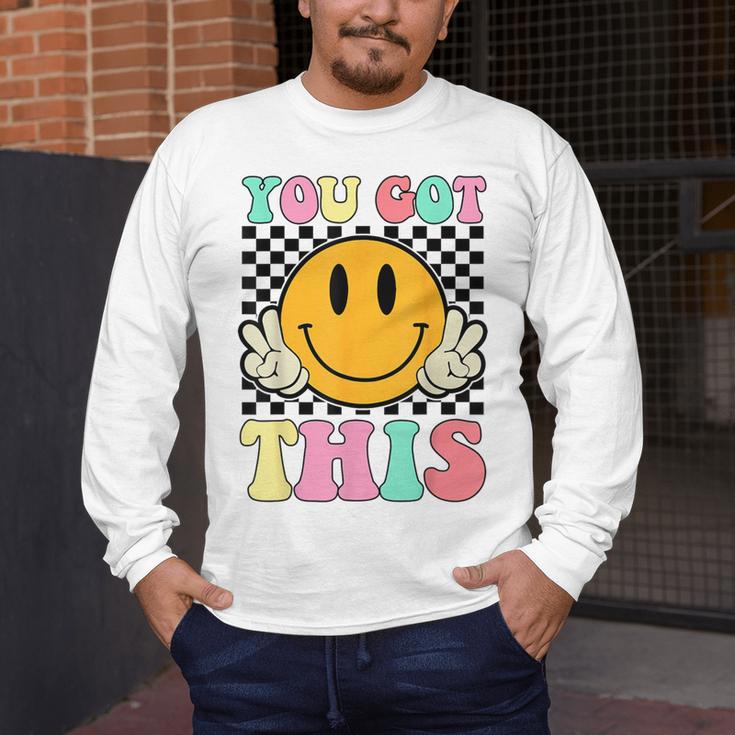 You Got This Retro Smile Motivational Testing Day Teacher Men's Long Sleeve T-Shirt, funny design