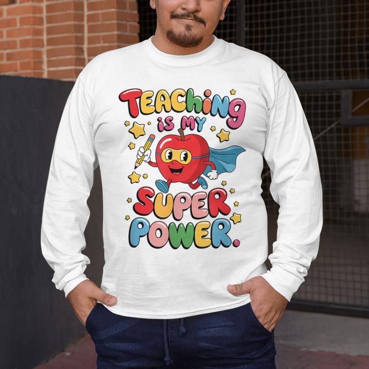 Retro Teaching Is My Superpower Apple Teacher Appreciation Men's Long Sleeve T-Shirt, funny design Retro Teaching Is My Superpower Apple Teacher Appreciation Men's Long Sleeve T-Shirt, funny design