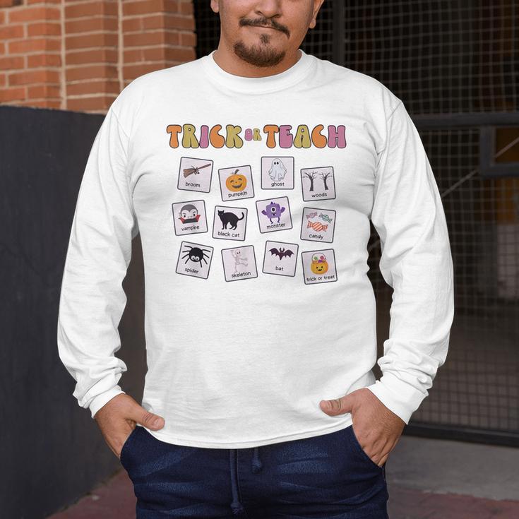 Retro Trick Or Treat Halloween Special Education Teacher Men's Long Sleeve T-Shirt, funny design Retro Trick Or Treat Halloween Special Education Teacher Men's Long Sleeve T-Shirt, funny design
