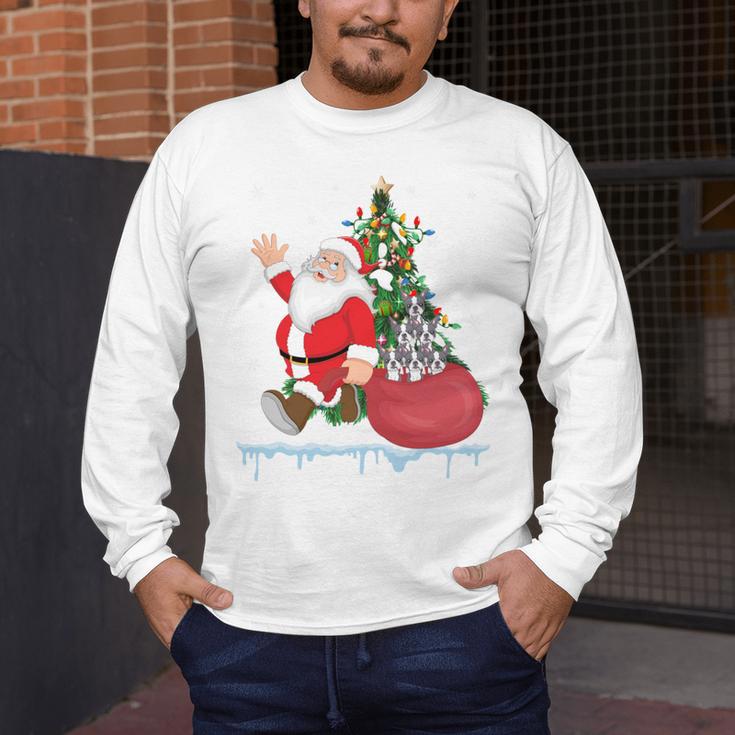 Santa Ugly Christmas Tree Lights Boston Terrier Dog Lover Men's Long Sleeve T-Shirt, funny design