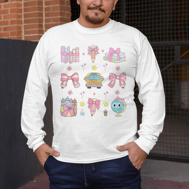 School Pencils And Bows Teacher Bow Coquette Pencil Girls Men's Long Sleeve T-Shirt, funny design School Pencils And Bows Teacher Bow Coquette Pencil Girls Men's Long Sleeve T-Shirt, funny design