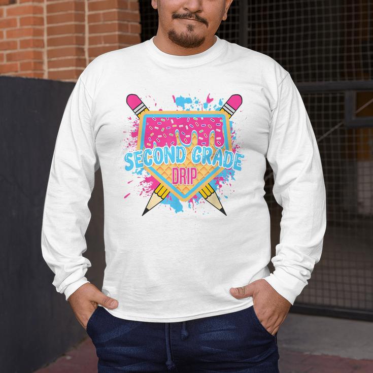 Second Grade Drip Ice Cream Home Plate Baseball Teachers Kid Men's Long Sleeve T-Shirt, funny design