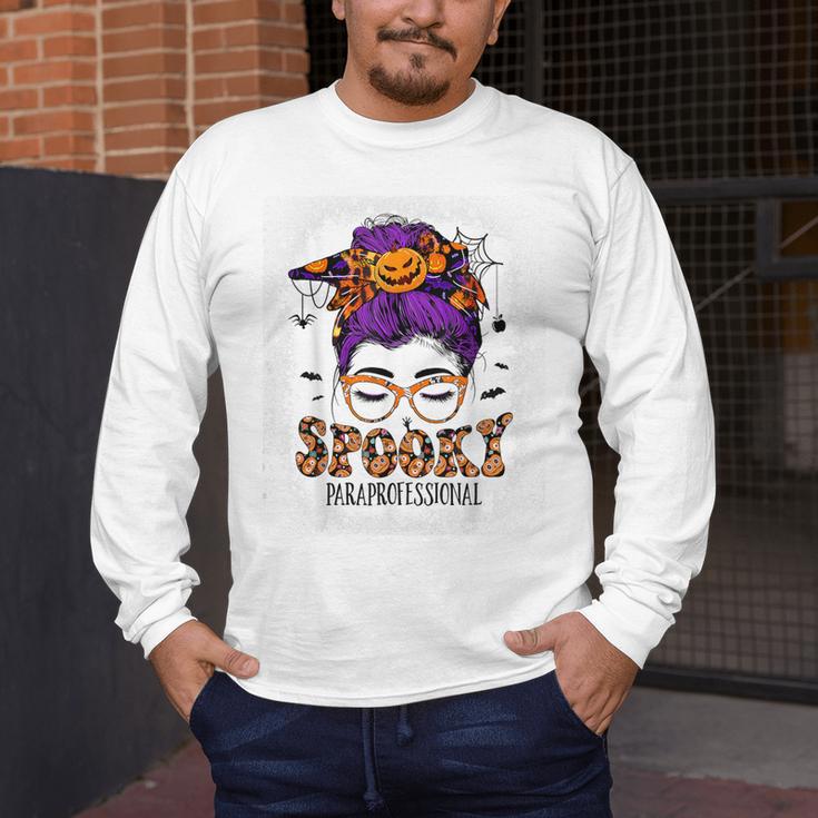 Spooky Paraprofessional Life Halloween Messy Bun Teacher For Men Women Men's Long Sleeve T-Shirt, funny design Spooky Paraprofessional Life Halloween Messy Bun Teacher For Men Women Men's Long Sleeve T-Shirt, funny design