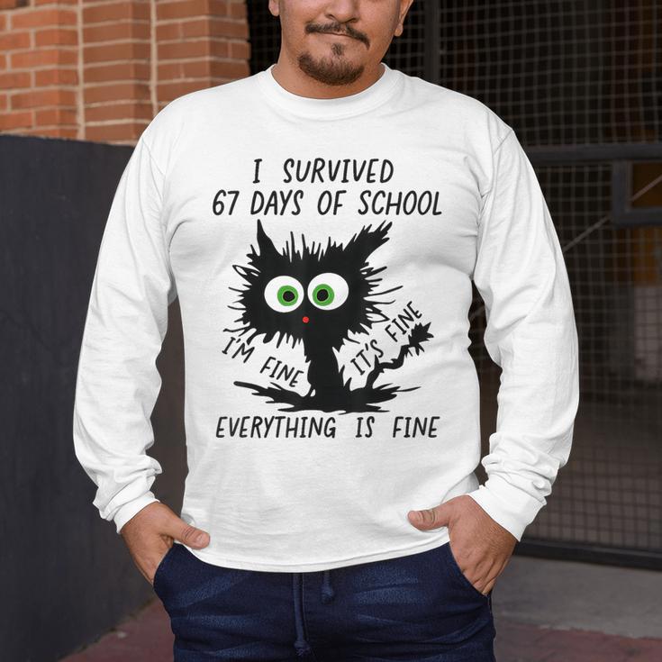 I Survived 67 Days Of School Teachers Students Humor Men's Long Sleeve T-Shirt, funny design I Survived 67 Days Of School Teachers Students Humor Men's Long Sleeve T-Shirt, funny design
