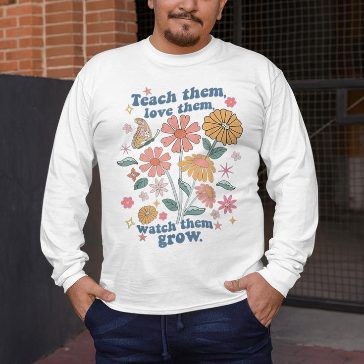 Teach Them Love Them Watch Them Grow Retro Teacher Floral Men's Long Sleeve T-Shirt, funny design Teach Them Love Them Watch Them Grow Retro Teacher Floral Men's Long Sleeve T-Shirt, funny design
