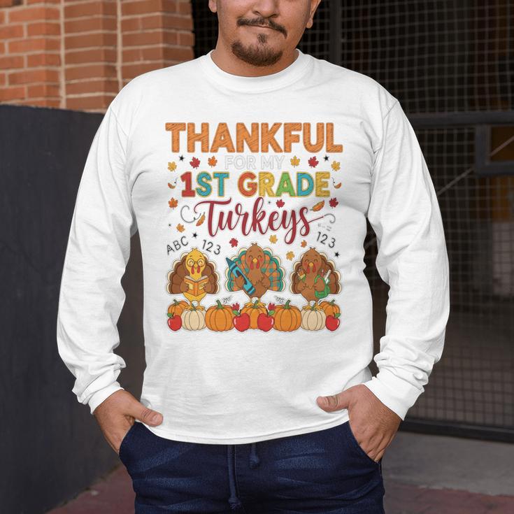 Teach Thanksgiving Teacher Thankful For My 1st Grade Turkeys Men's Long Sleeve T-Shirt, funny design Teach Thanksgiving Teacher Thankful For My 1st Grade Turkeys Men's Long Sleeve T-Shirt, funny design