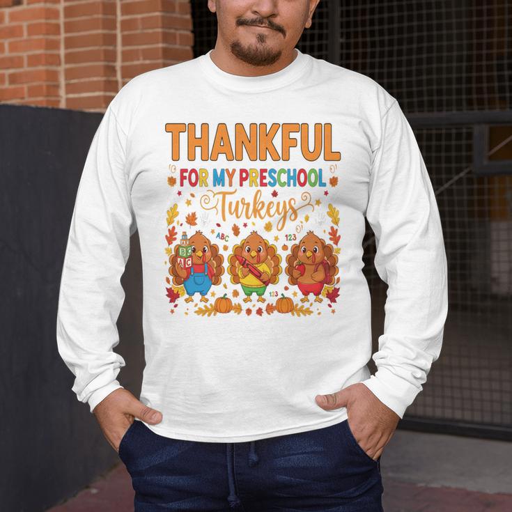 Teach Thanksgiving Teacher Thankful For My Preschool Turkeys Men's Long Sleeve T-Shirt, funny design