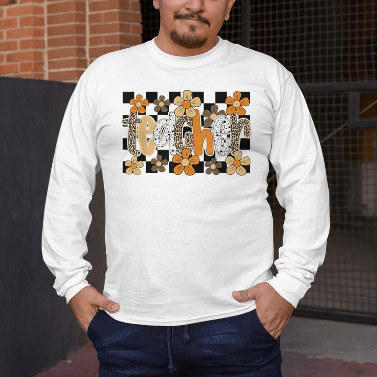 Teacher Appreciation Boho Floral Leopard Checkered Men's Long Sleeve T-Shirt, funny design