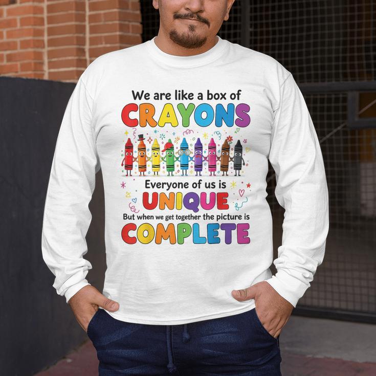 Teacher We Are Like a Box Of Crayons Back To School Men's Long Sleeve T-Shirt, funny design Teacher We Are Like a Box Of Crayons Back To School Men's Long Sleeve T-Shirt, funny design