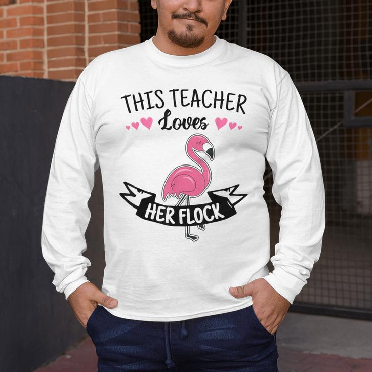This Teacher Loves Her Flock Cute Flamingo Teacher Men's Long Sleeve T-Shirt, funny design This Teacher Loves Her Flock Cute Flamingo Teacher Men's Long Sleeve T-Shirt, funny design