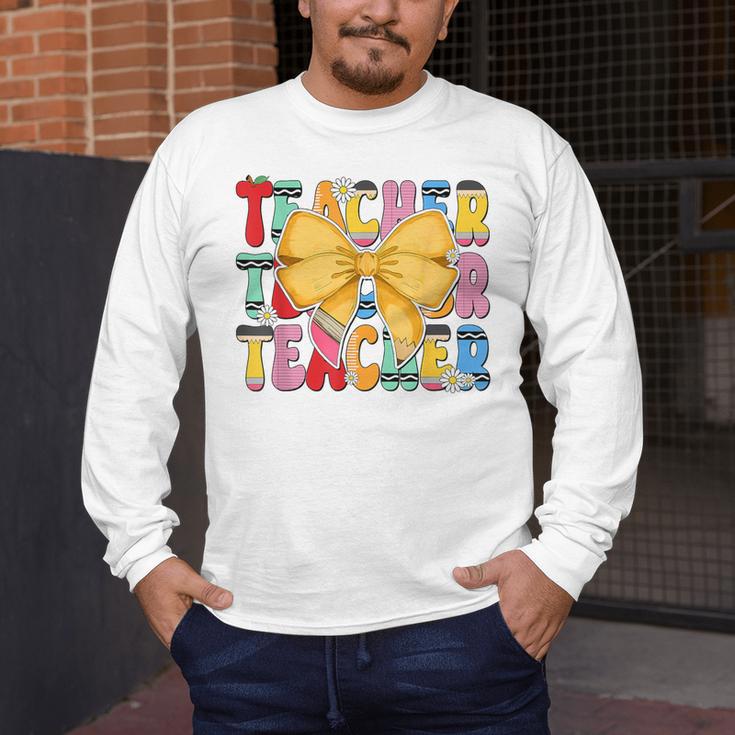 Teacher Pencil Coquette Bow Back To School Teacher Men's Long Sleeve T-Shirt, funny design Teacher Pencil Coquette Bow Back To School Teacher Men's Long Sleeve T-Shirt, funny design