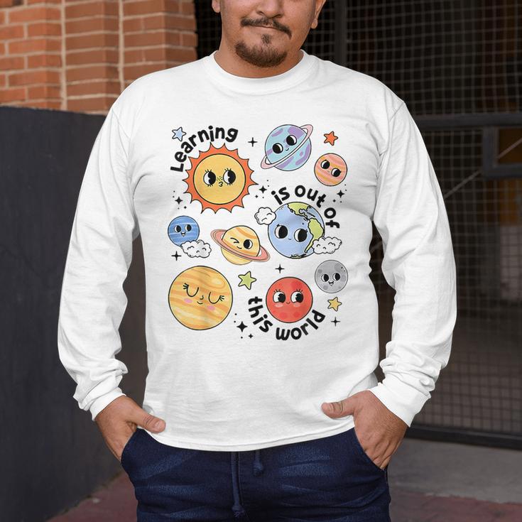 Teacher Space Science Learning Is Out Of World Solar System Men's Long Sleeve T-Shirt, funny design Teacher Space Science Learning Is Out Of World Solar System Men's Long Sleeve T-Shirt, funny design
