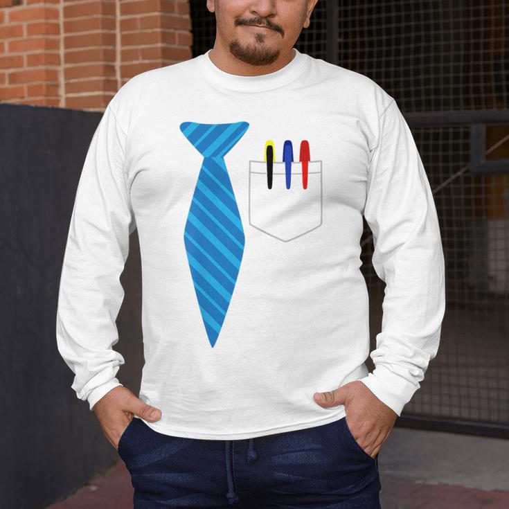 Teacher Tie & Pocket Protector Costume School Men's Long Sleeve T-Shirt, funny design