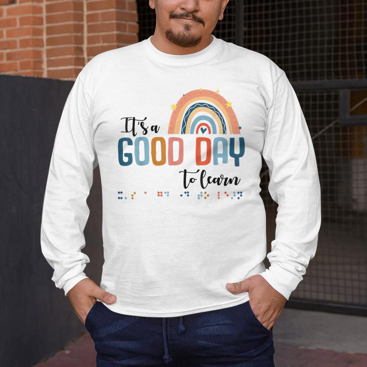 Teacher Of Visually Impaired Braille A Good Day To Learn Men's Long Sleeve T-Shirt, funny design Teacher Of Visually Impaired Braille A Good Day To Learn Men's Long Sleeve T-Shirt, funny design
