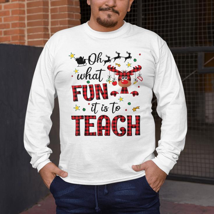 Teachers Oh What Fun It Is To Teach Cute Red Plaid Reindeer Men's Long Sleeve T-Shirt, funny design Teachers Oh What Fun It Is To Teach Cute Red Plaid Reindeer Men's Long Sleeve T-Shirt, funny design