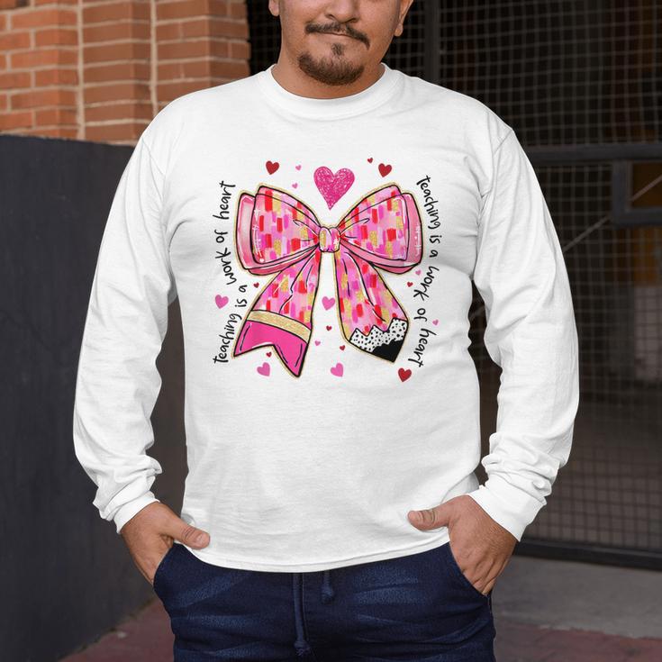 Teaching Is A Work Of Heart Pencil Bow Teacher Valentine Men's Long Sleeve T-Shirt, funny design Teaching Is A Work Of Heart Pencil Bow Teacher Valentine Men's Long Sleeve T-Shirt, funny design