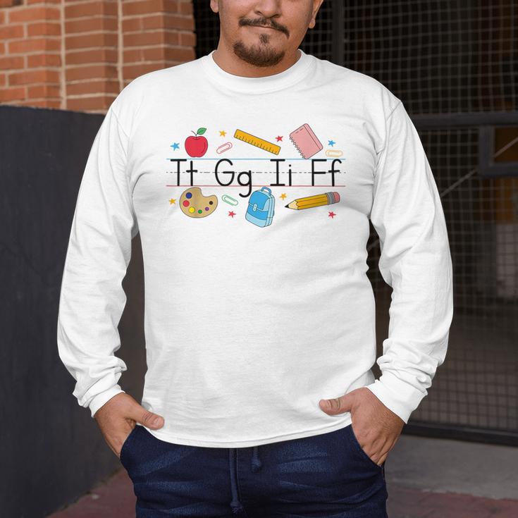 TGIF Teacher Alphabet Kindergarten Teacher Appreciation Men's Long Sleeve T-Shirt, funny design TGIF Teacher Alphabet Kindergarten Teacher Appreciation Men's Long Sleeve T-Shirt, funny design