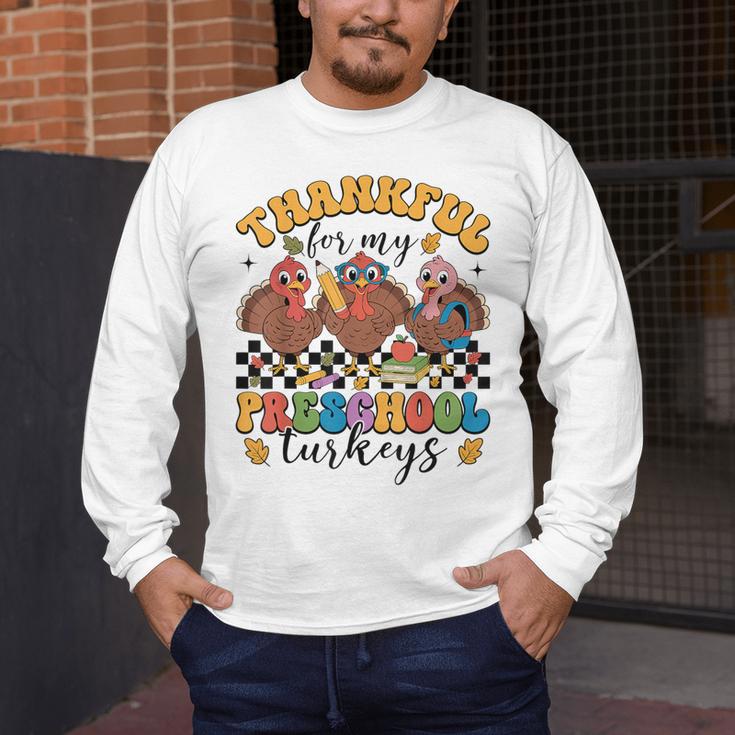 Thankful For My Preschool Turkeys Thanksgiving Teacher Fall Men's Long Sleeve T-Shirt, funny design Thankful For My Preschool Turkeys Thanksgiving Teacher Fall Men's Long Sleeve T-Shirt, funny design